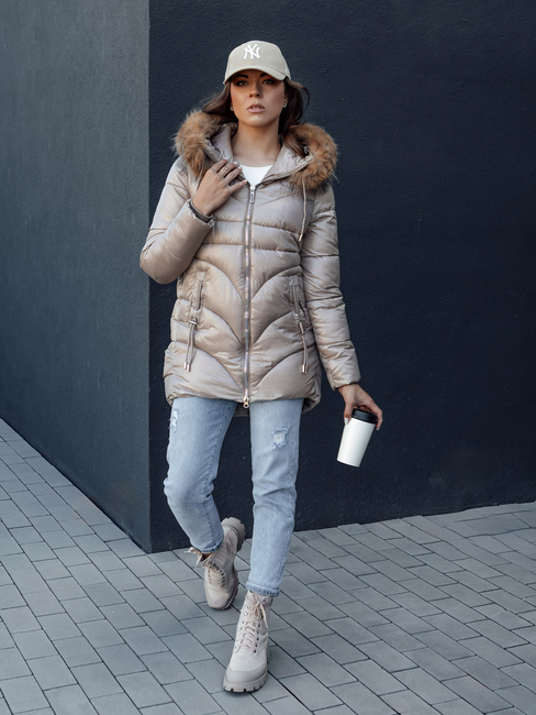 Női WINTERCHIC kapucnis télikabát camel Dstreet TY4438 TY4438