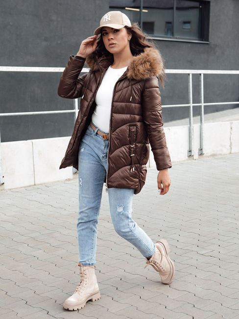 Női télikabát kapucnival WINTERCHIC kávé Dstreet TY4458