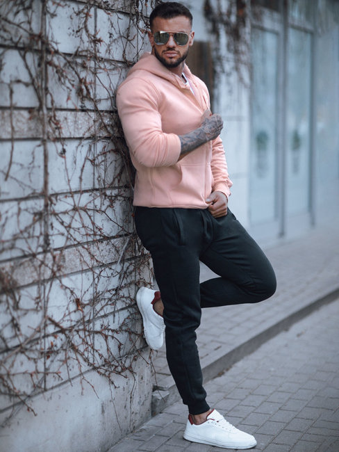 Nyitható férfi pulcsi kapucnival rózsaszín színben Dstreet BX4834z