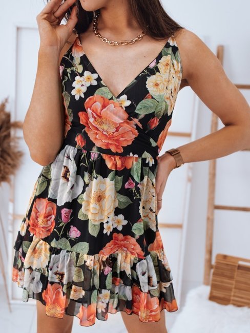 Virágos női ruhá MADI Szín Fekete DSTREET EY1615